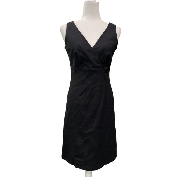 Bloomingdale's Black Linen Sheath Dress Wrap V Neck Sleeveless - Picture 2 of 5